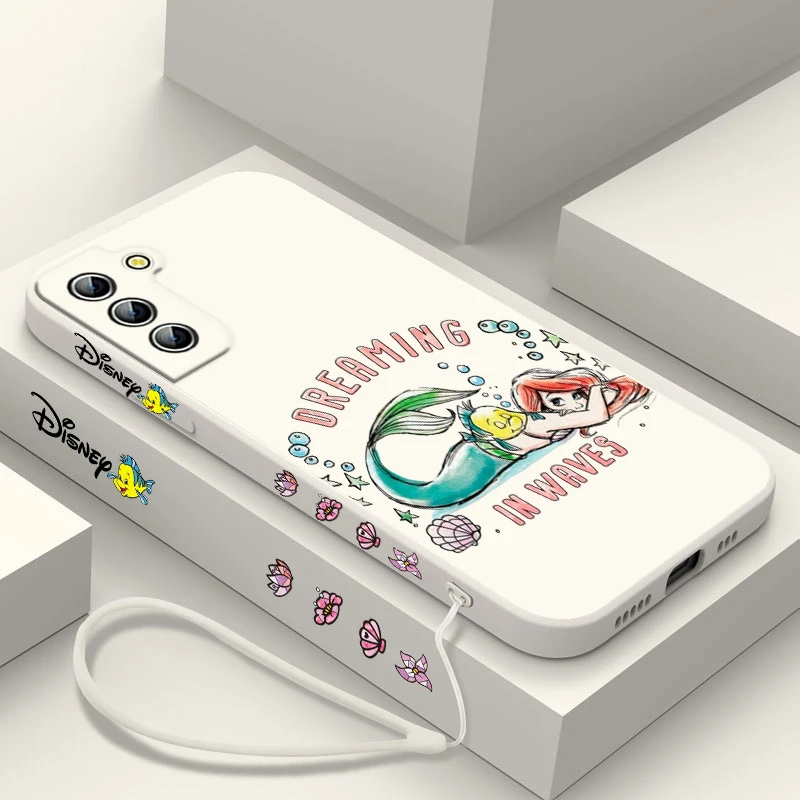 Disney-funda de teléfono de La Sirenita para Samsung Galaxy S24, S23, S22, S21, S20 Pro, FE Plus, Ultra líquida, cubierta de cuerda izquierda - imagen 4