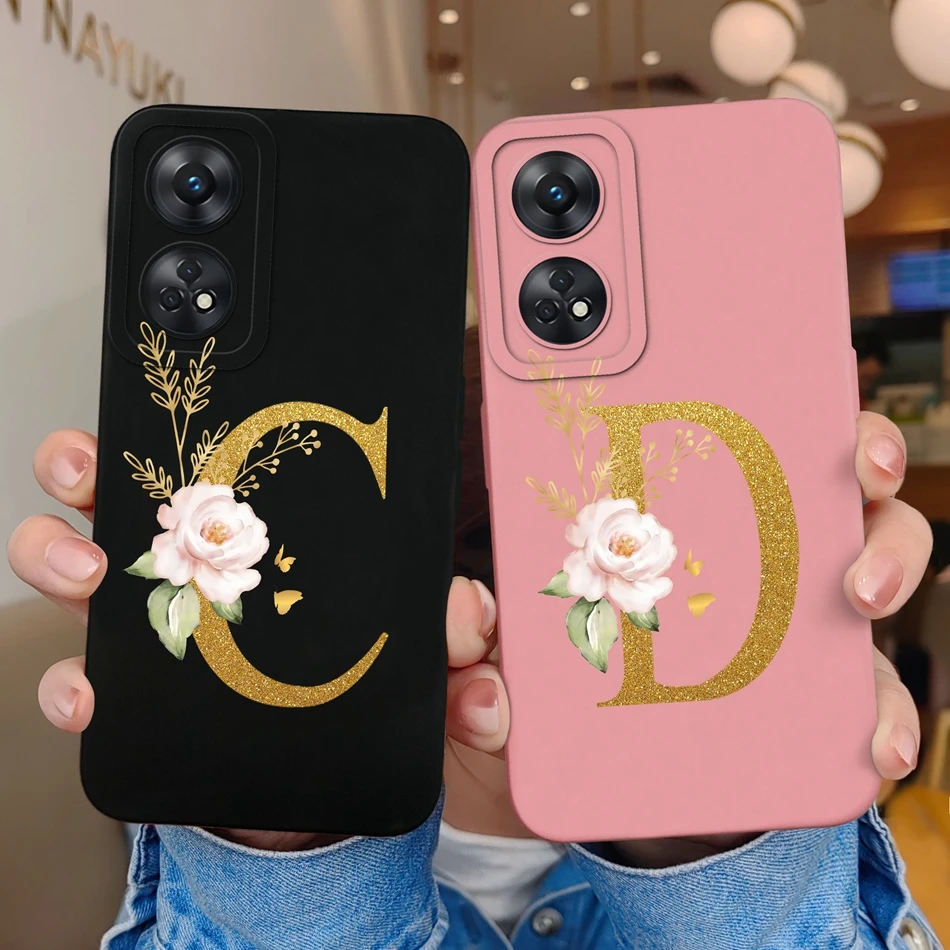 Funda de teléfono para Oppo Reno 8T 8Z, personalizada, 26 letras, silicona líquida, antideslizante, negra, Funda para OPPO Reno8T 8 Z Lite