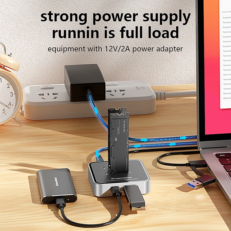 Estación de acoplamiento SSD con protocolo Blueendless Duay-Bay M.2 NVMe / SATA con lector SSD Hub tipo C USB3.1 caja SSD externa de 10Gbps - imagen 3