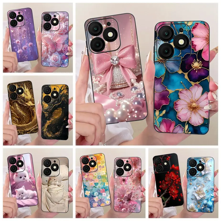 Para Itel A50 A50C 4G funda de lujo con lazo flores cubierta pintada funda de teléfono de silicona suave para Itel A50C A 50 C ItelA50 ItelA50C Fundas