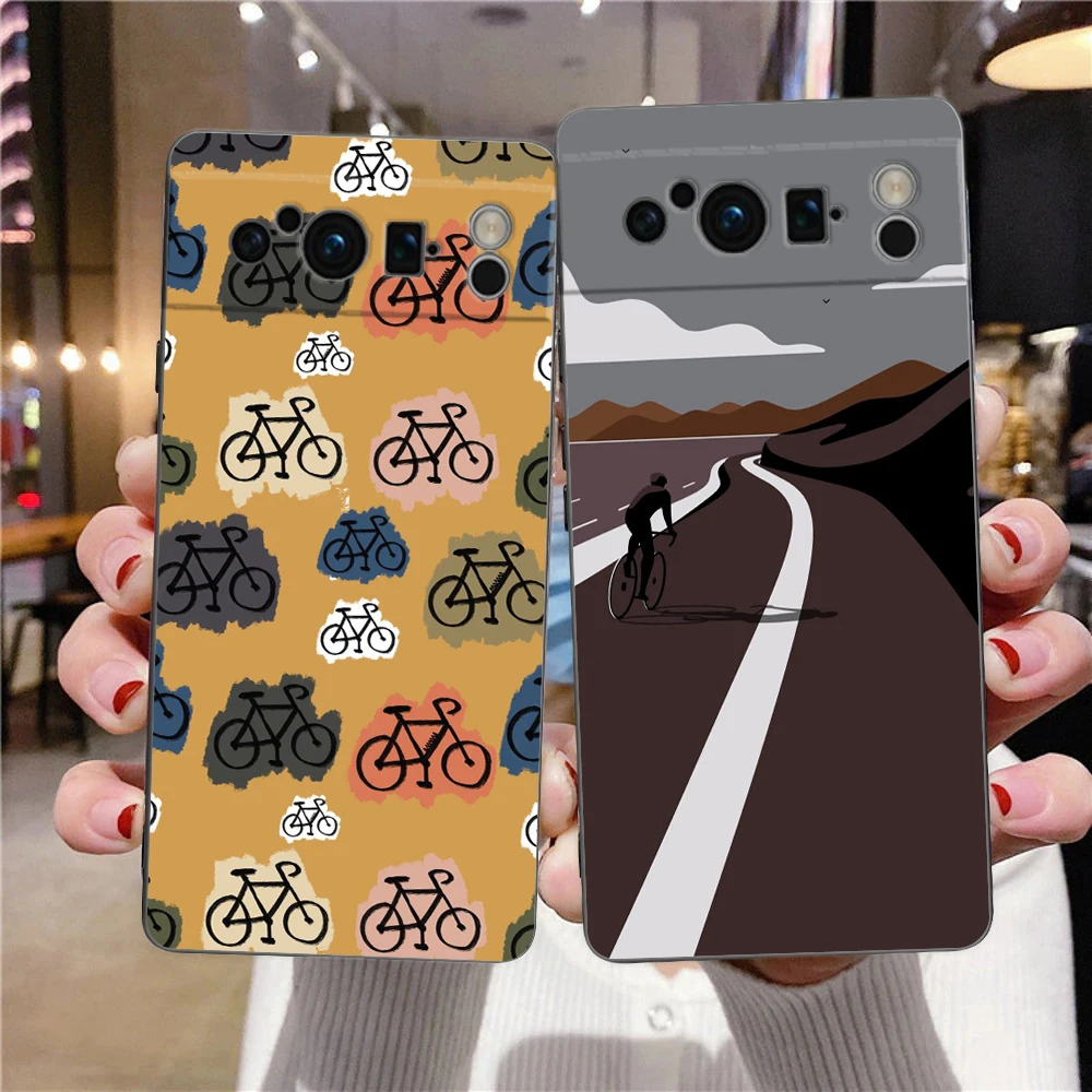 Funda de teléfono artística para ciclismo de montaña, funda negra de TPU suave a prueba de golpes para Google Pixel 9 8 7 6 Pro XL 8A 6A 7A 5G - imagen 2