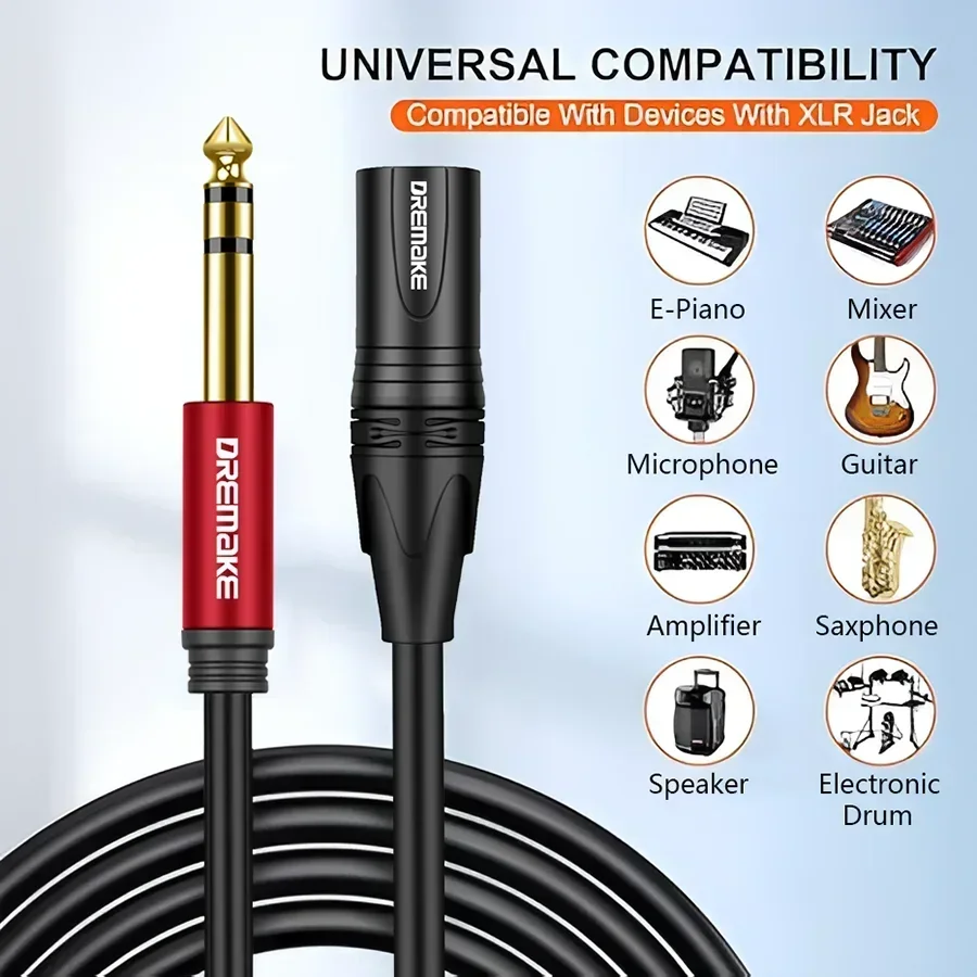 6,35 mm a XLR Jack 6,35 mm (1/4 pulgadas) TRS macho a cable de interfaz equilibrado XLR macho de 3 pines para micrófono, escenario, DJ Pro - imagen 3