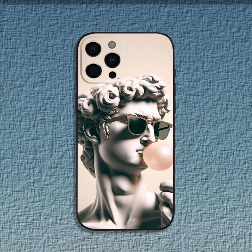 Funda de teléfono de Arte de silicona de gran estatua de David para iPhone 16,15,14,13,12,11,Pro,X,XS,Max,XR,Plus,Mini funda negra suave - imagen 5