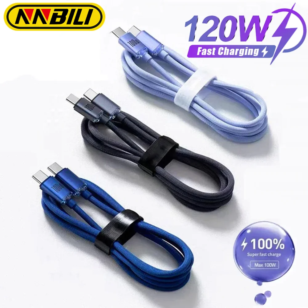 NNBILI Paquete de 2 cables USB C a tipo C de 120W 6A para iPhone 16 17 Pro Max Cable de datos USB C de carga rápida para cables Xiaomi 14 Samsung S24