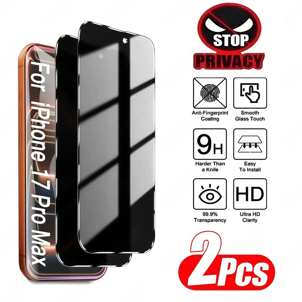Protector de pantalla antiespía para iPhone 11, 12, 13, 14, 15, 16, 17 Pro Max, 14, 15, 16 Plus, 16e 17, película de privacidad de vidrio templado con aire, 2 uds.