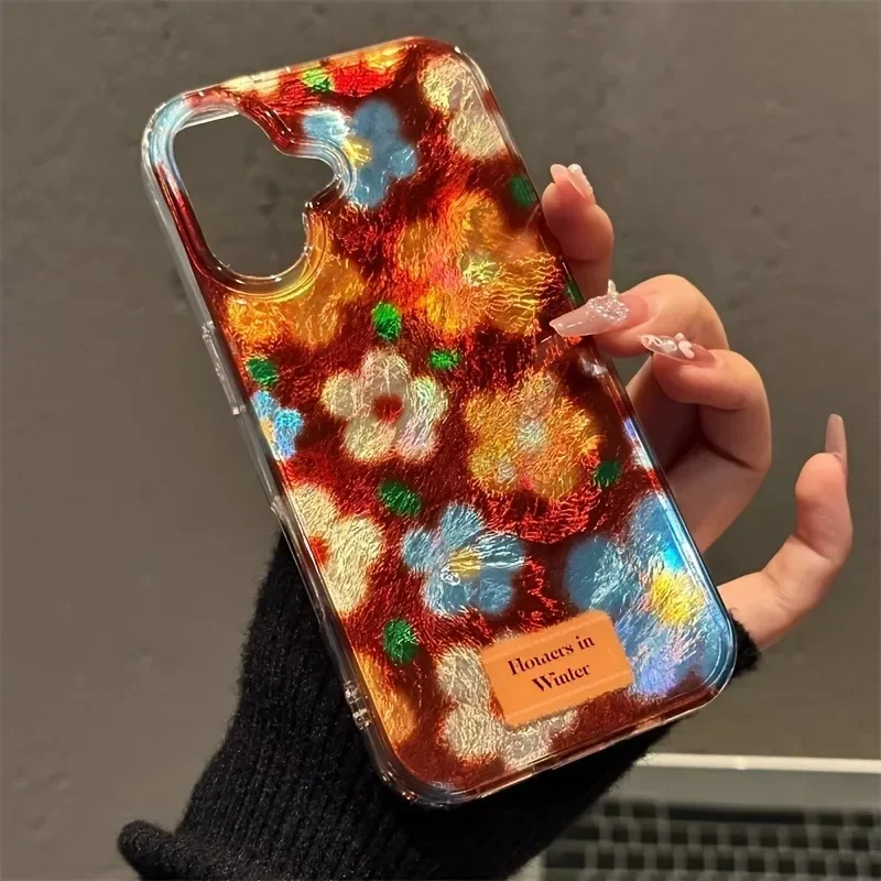 Funda de teléfono perforada Vortex Retro con flores pequeñas para iPhone 15, funda para iPhone 11, 12, 13, 14, 16 Pro Max XS X XR 7 8 Plus SE 2022 - imagen 4