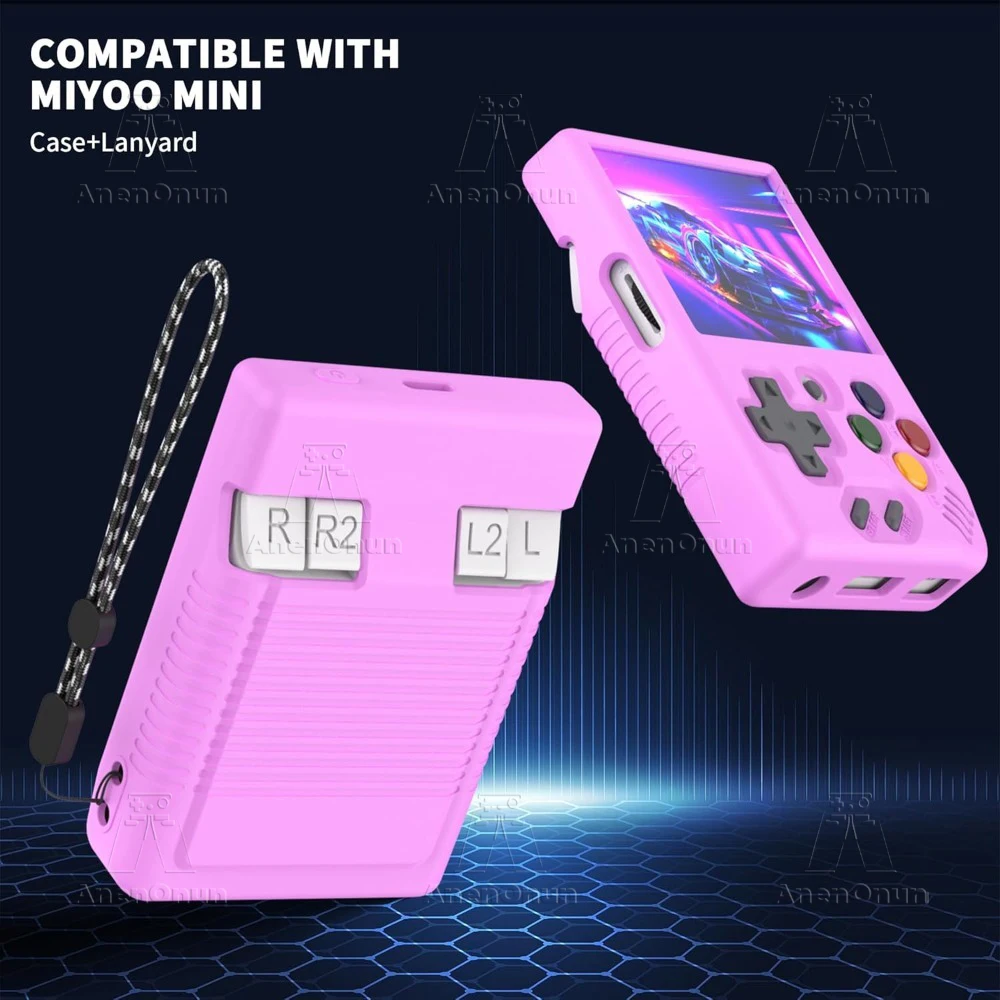 Miyoo Mini V4/Miyoo Mini funda protectora completa con cordón anticaída antiarañazos funda de silicona suave púrpura Accesorios - imagen 2