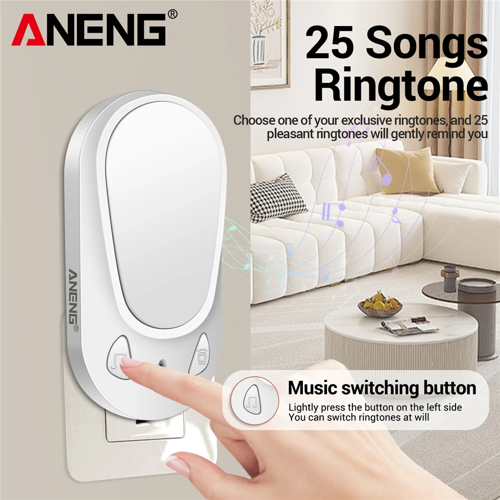 Timbre inalámbrico inteligente, enchufe remoto de EE. UU., recepción de alto volumen, 4 volúmenes, timbre ajustable, alarma de seguridad, herramientas de recepción de puerta de llamada - imagen 4