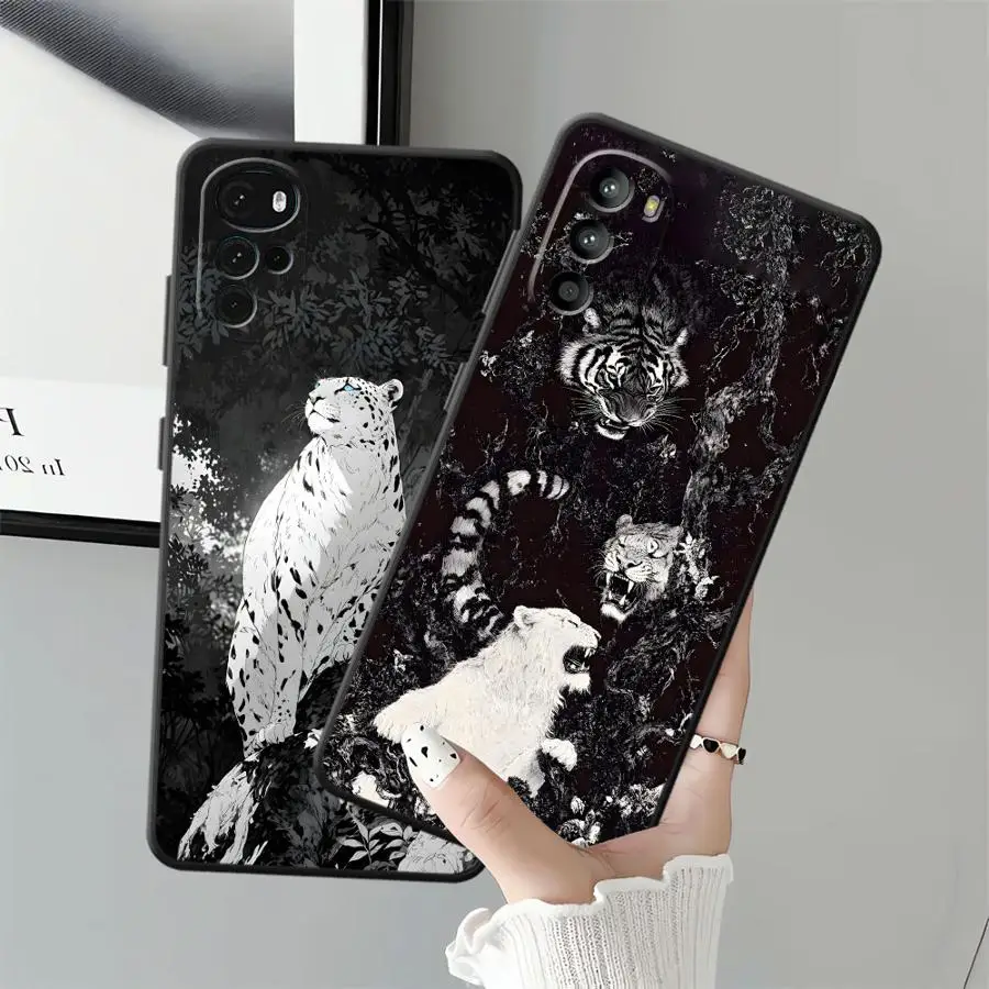 Funda de teléfono suave negra con diseño de leopardo y tigre de dibujos animados para Motorola Mot G22 Edge40 G71 G52 G50 G60s G51 G73 G60 G32 Edge 20 Pro 30 - imagen 4