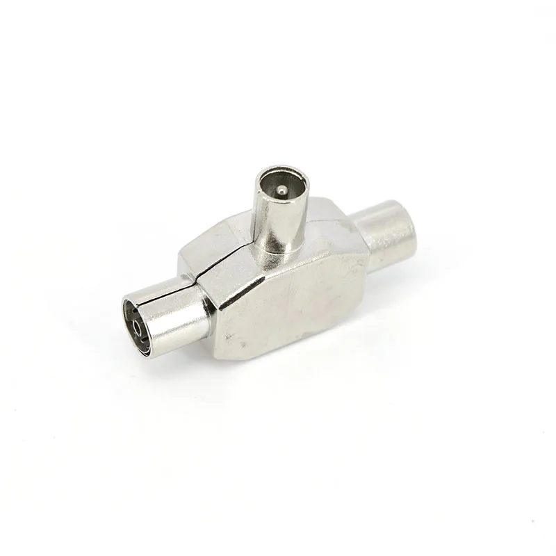 Adaptador divisor de antena de TV de 1 a 2, conector de interfaz de conversión de señal Coaxial de antena macho a 2 hembra de TV de 2 vías A7