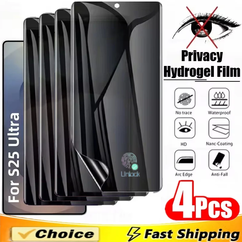 Película de hidrogel antiespía para Samsung S25 S24 S23 S22 S21 S20 Ultra FE S10 S8 S9 Note20 Ultra 10 Plus, Protector de pantalla de privacidad, 4 Uds.