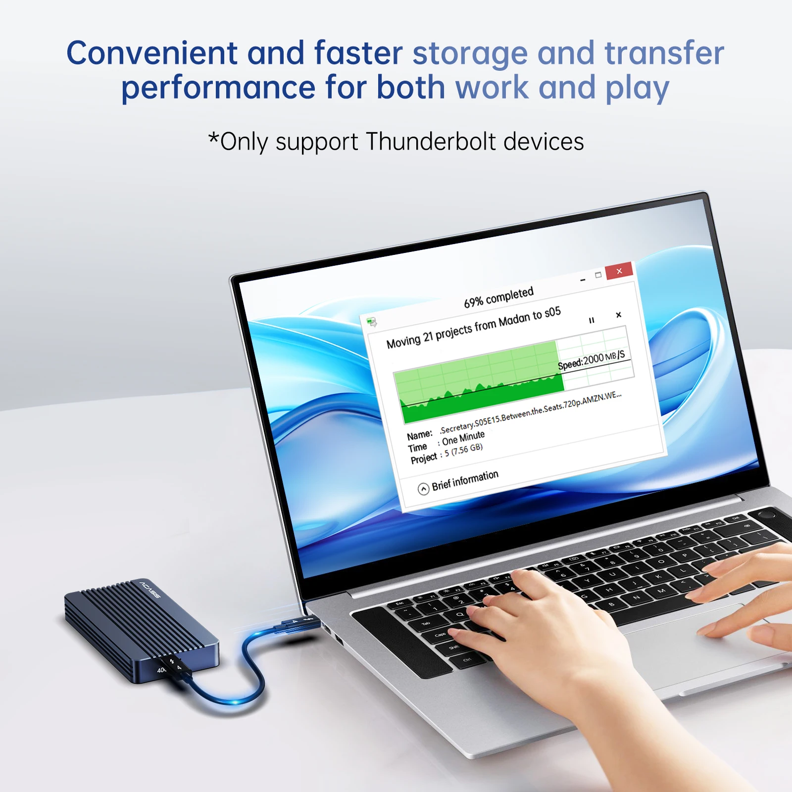 Acasis Thunderbolt 3 40Gbps M.2 NVME SSD Caja transparente USB C SSD de 8TB con cable gratuito de 40Gbps para Mac Windows - imagen 2