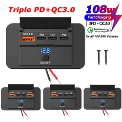 Panel USB 12V para autocaravana con QC3.0, PD3.0 y voltímetro LED