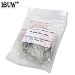 Fusible de vidrio de soplado lento, 12 valores x 5 piezas = 60 piezas, 3,6x10mm, 250V, 3,6x10 T0.1A-15A