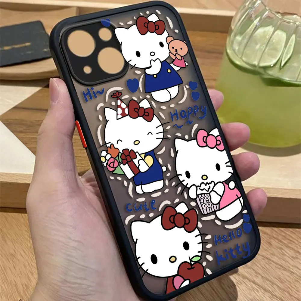 Funda de teléfono mate con dibujos de Hello k-kitty Cat para iPhone Apple 16 16E 15 11 12 13 14 Pro Max Mini SE 8 7 Plus, carcasa de TPU DIY - imagen 5