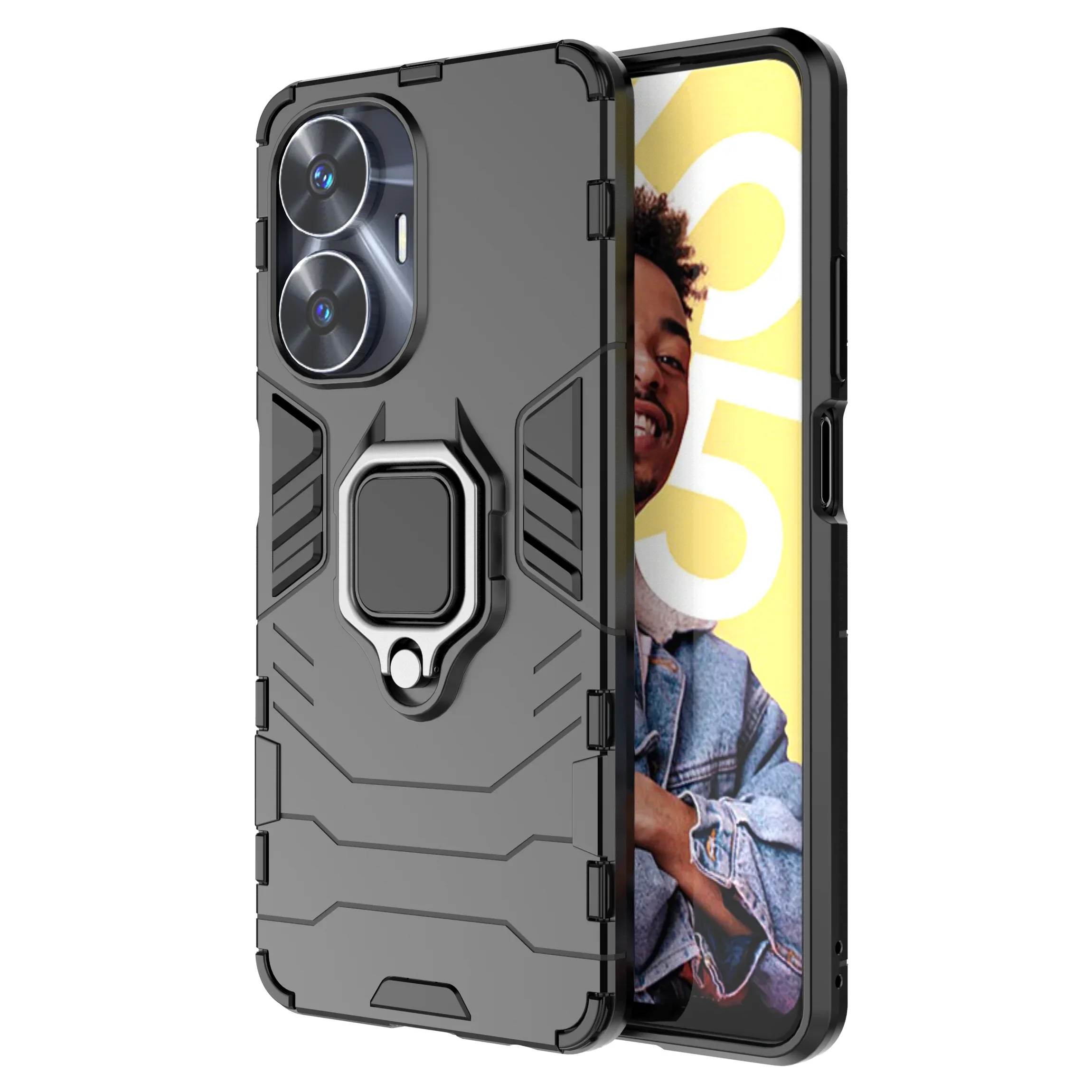 Funda armadura a prueba de golpes para Realme, 11, Pro Plus, silicona suave + soporte de anillo de Metal para PC, funda trasera de teléfono para Realme, Narzo, 60Pro, 60X - imagen 4