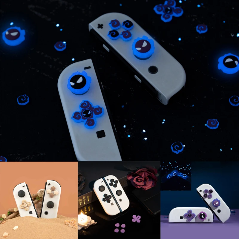 Funda de silicona luminosa suave con botón en D, pegatina de llave ABXY, funda de piel para Nintendo Switch Oled Joy-con Thumb Stick, tapa de agarre