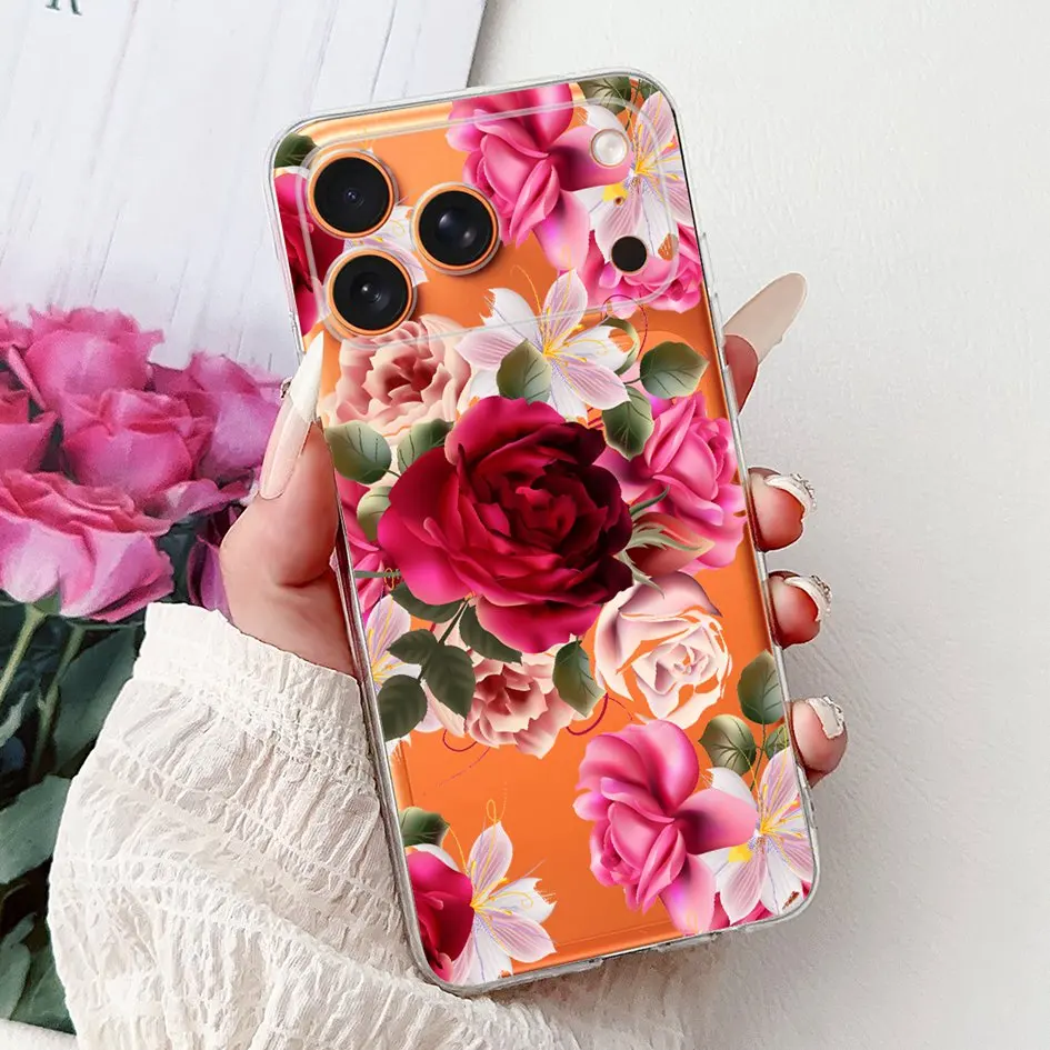 2025 nueva funda para iPhone 17 Pro funda de moda mariposa flor suave funda protectora trasera de silicona para iPhone17 17 Pro Max Shell - imagen 2