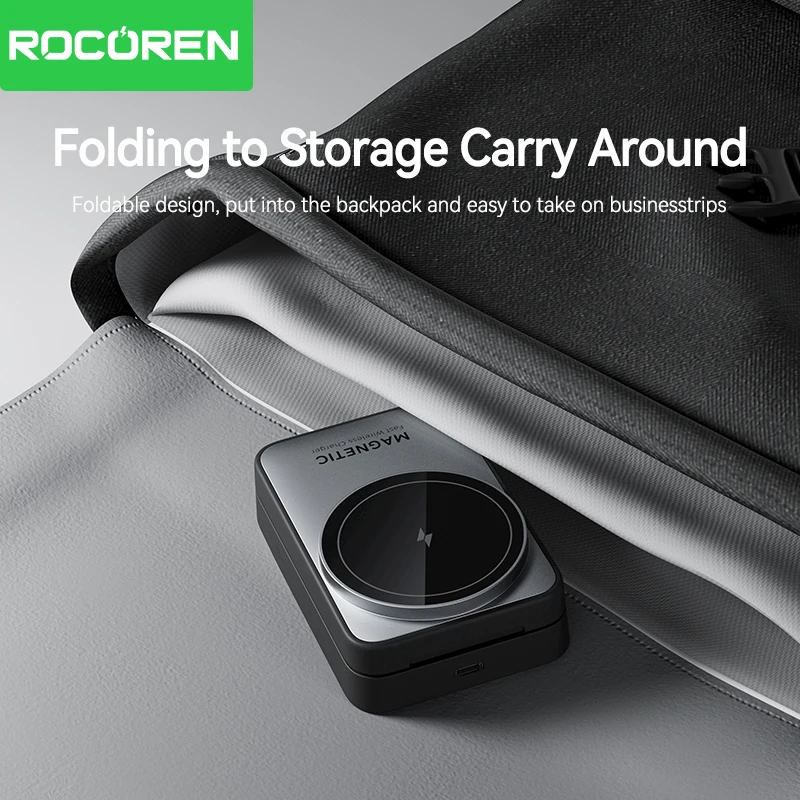 Rocoren-soporte de carga inalámbrico plegable 3 en 1, estación de carga rápida magnética portátil para iPhone 15 14 13, reloj y auriculares - imagen 4