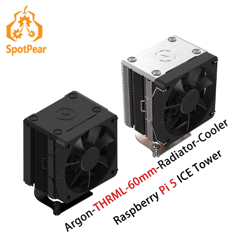 Raspberry Pi 5 Torre de hielo Argón THRML 60 mm Radiador Enfriador Pi5 CPU Enfriador Aletas de tubo de cobre