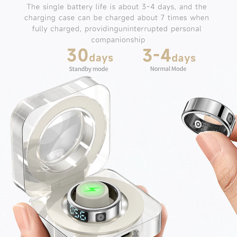 Anillo inteligente para hombres y mujeres, pantalla LED, control del ritmo cardíaco y del oxígeno en sangre, 5ATM, resistente al agua, anillo deslizante de gestos, múltiples modos deportivos - imagen 5