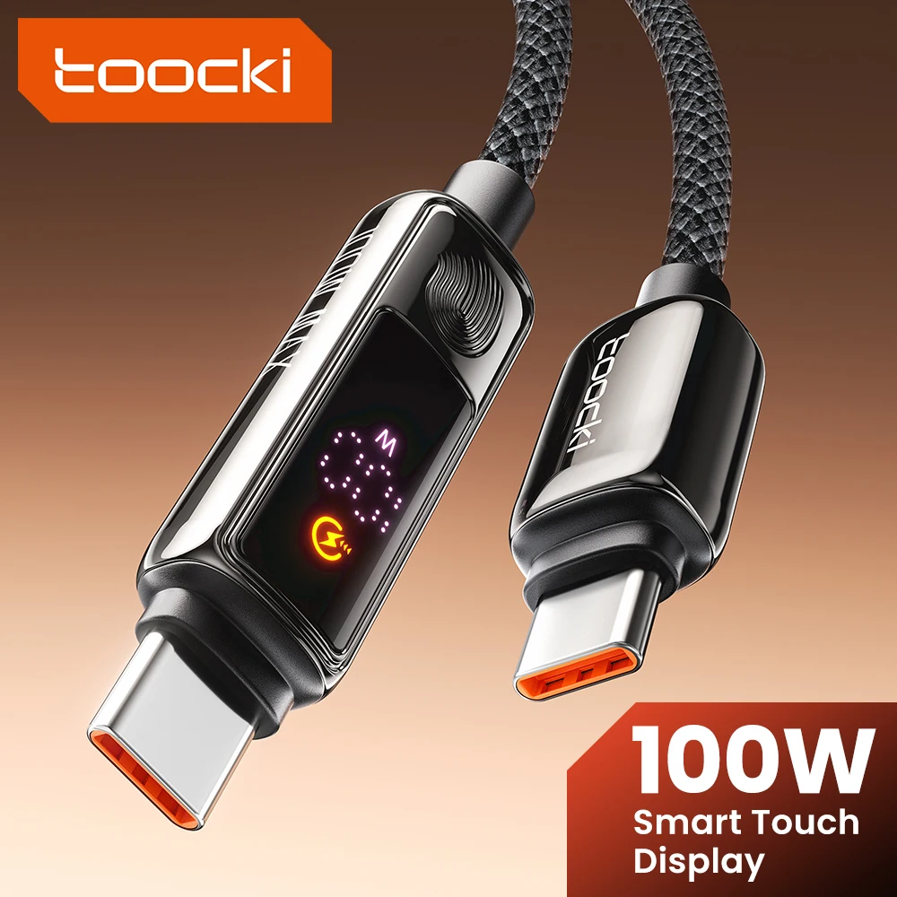 Toocki 100W USB C a USB C Cable PD3.0 QC4.0 Pantalla de batería Cable de carga rápida tipo C para Macbook iPhone 16 15 Samsung S25 S24