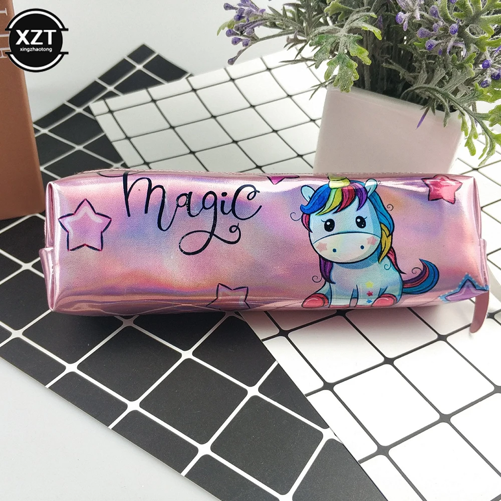 Estuche para lápices holográfico con láser de unicornio, bolsa para bolígrafos para niñas, niños, estudiantes, caja de bolígrafos impermeable de gran capacidad, suministros de papelería escolar - imagen 2