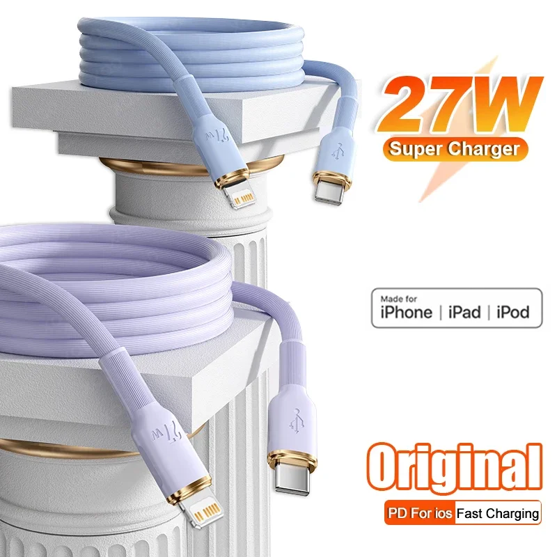 Cable de carga rápida PD 27W tipo C Cable de silicona líquida para iPhone 11 12 13 14 Pro Max iPad USB línea de datos de carga rápida