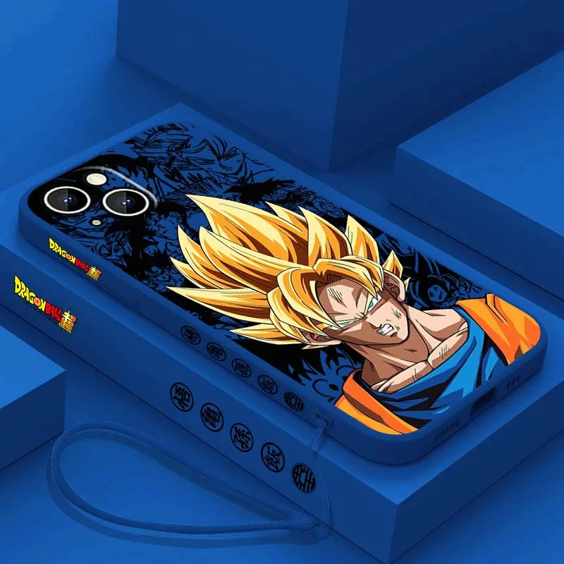 D-Dragon Ball Son Goku Anime para Apple iPhone 17 16 15 14 13 12 11 Air Mini Plus Pro Max cubierta de la caja del teléfono de cuerda izquierda líquida - imagen 4