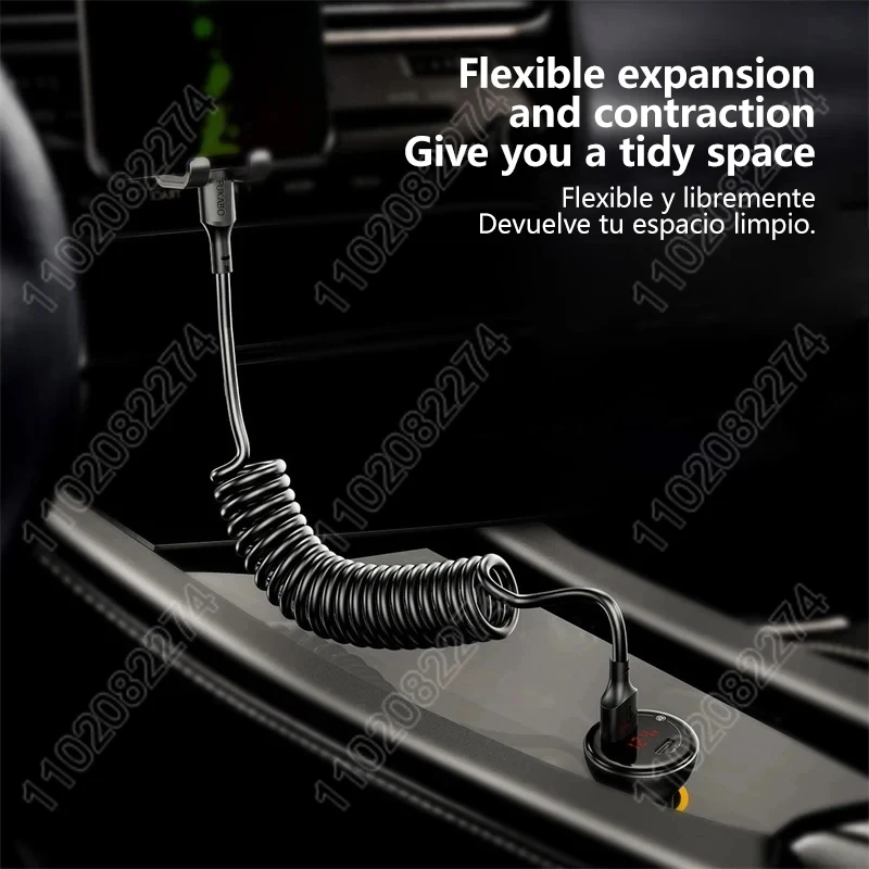 PD 27W Coche USB Primavera Stretch Cable Para el iphone 13 12 11 14 Pro Max Teléfono Cargador de Carga Rápida Cable X XR XS 7 8 Plus Cable de Datos - imagen 2