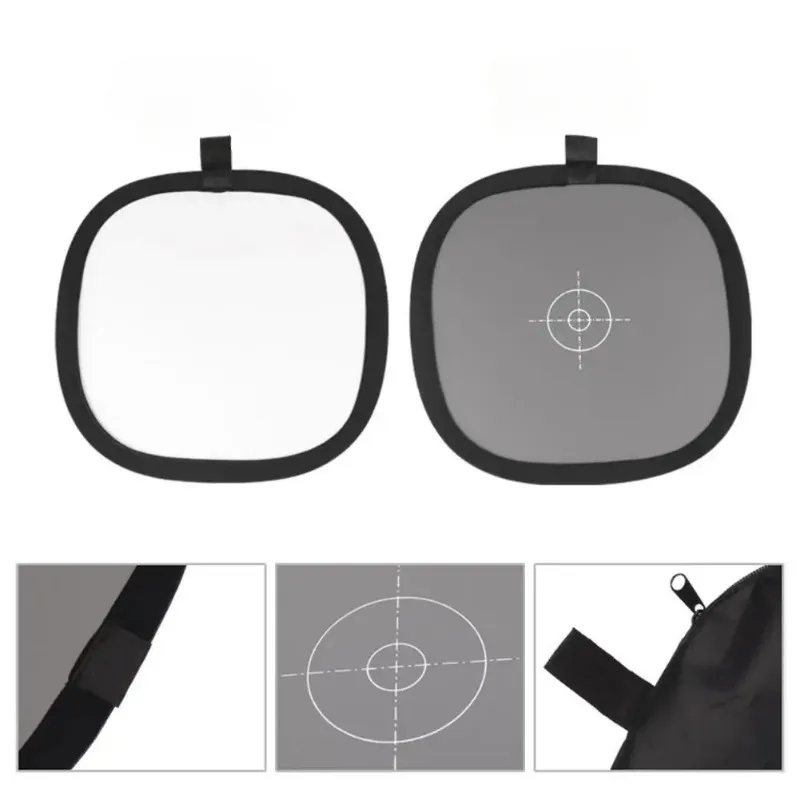 Tarjeta de equilibrio de blancos doblada de doble cara, 30x30 cm, Reflector de referencia gris 18%, tarjeta gris con bolsa de transporte para luz de relleno de fotografía - imagen 2