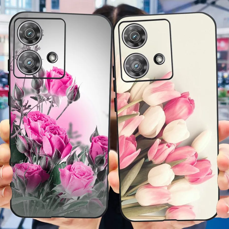 Funda de silicona suave para Motorola Edge 40 Neo, carcasa moderna de mariposa y flores para Motorola Edge 40 5G Edge40 40neo 2023, parachoques de TPU negro