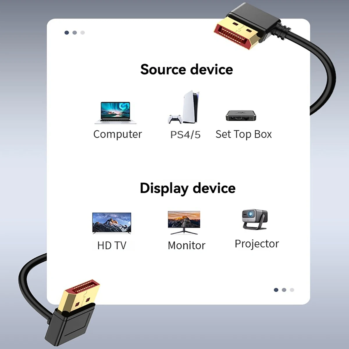 8K @ 60Hz 4K @ 144Hz 2K @ 240Hz DisplayPort 1,4 Cable 90 grados DP macho a macho Cable suave de silicona para ordenador portátil Monitor de juegos de PC - imagen 5