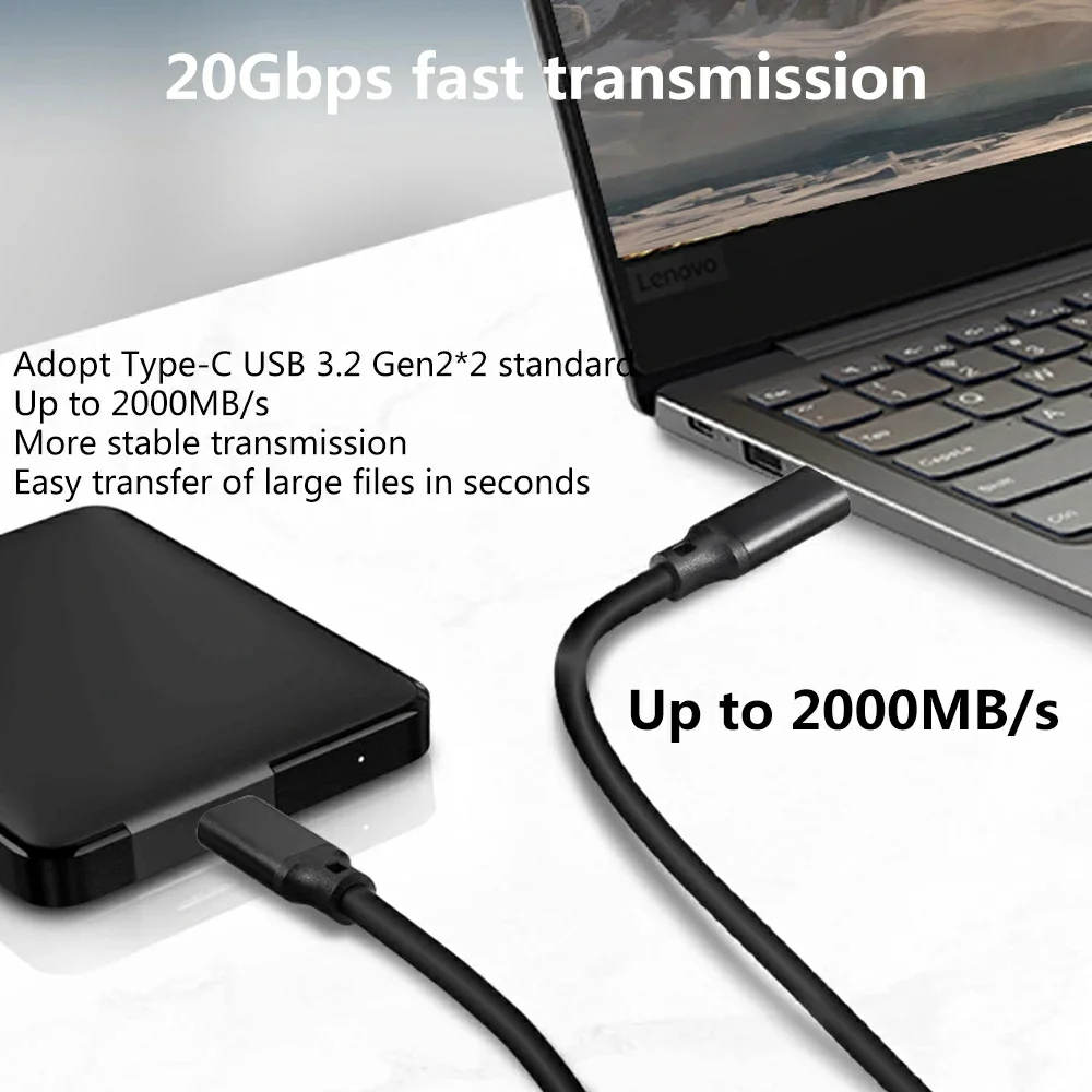 Hannord USB C a tipo C Cable macho a macho PD 100W 5A 20Gbps Cable de carga rápida para Samsung MacBook iPad PC portátil - imagen 3