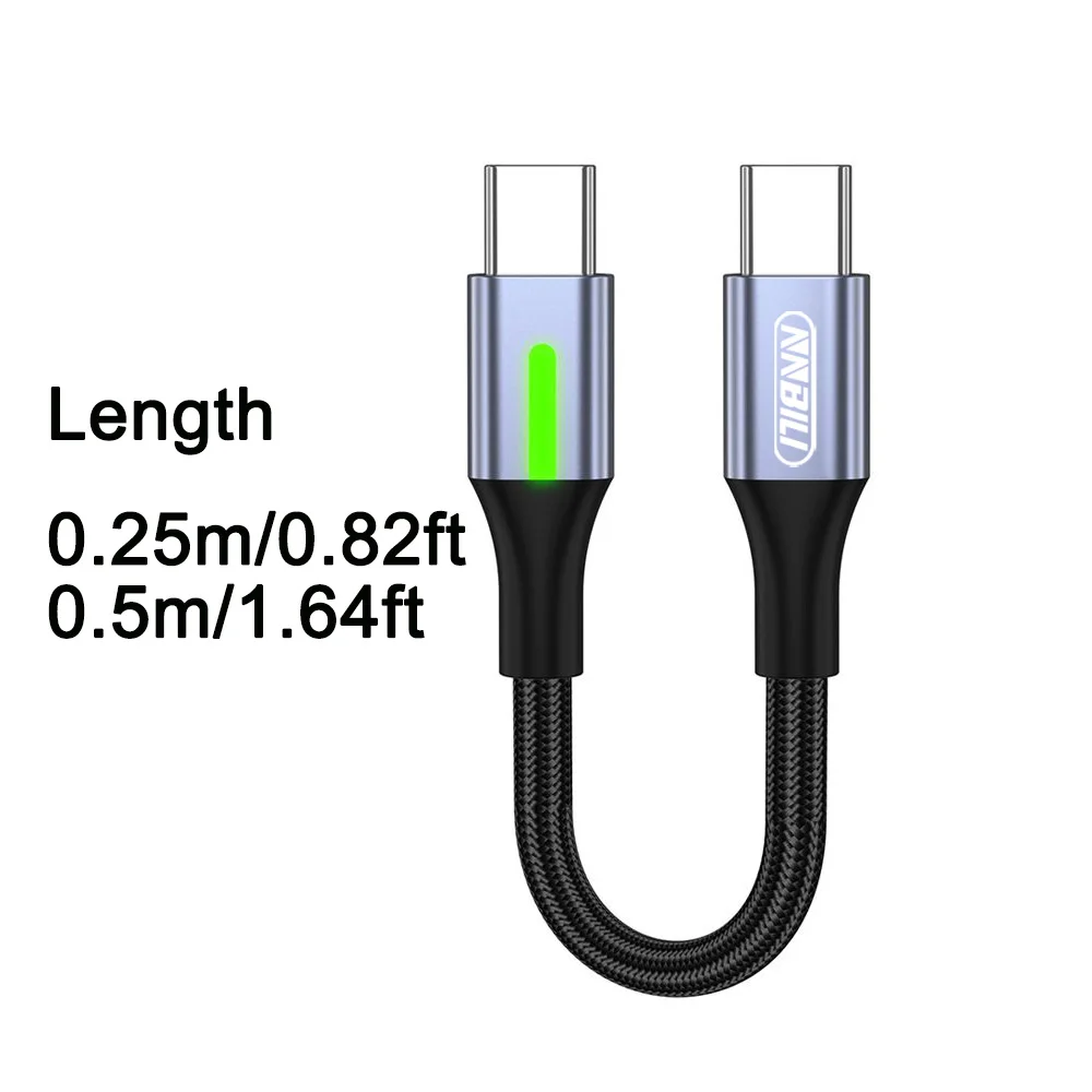 NNBILI 60W carga súper rápida USB USB C a tipo C 0,25 m-0,5 m banco de energía Cable corto iluminación Cable de teléfono para Iphone 16 17 Samsung - imagen 2
