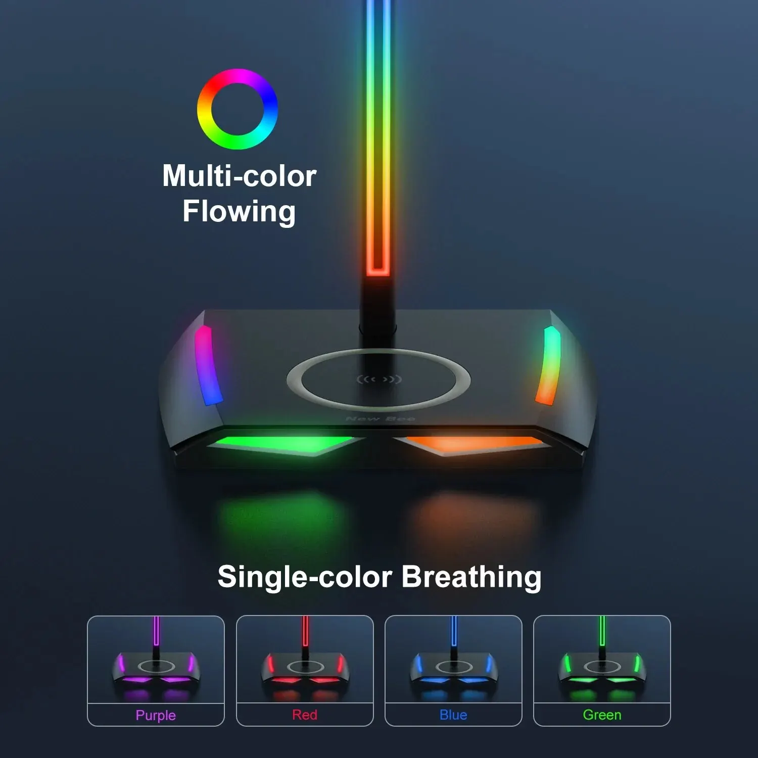 Nuevo Soporte para auriculares Bee Z12 RGB con Base de cargador inalámbrico, soporte para auriculares para juegos de escritorio, Base de goma antideslizante - imagen 3