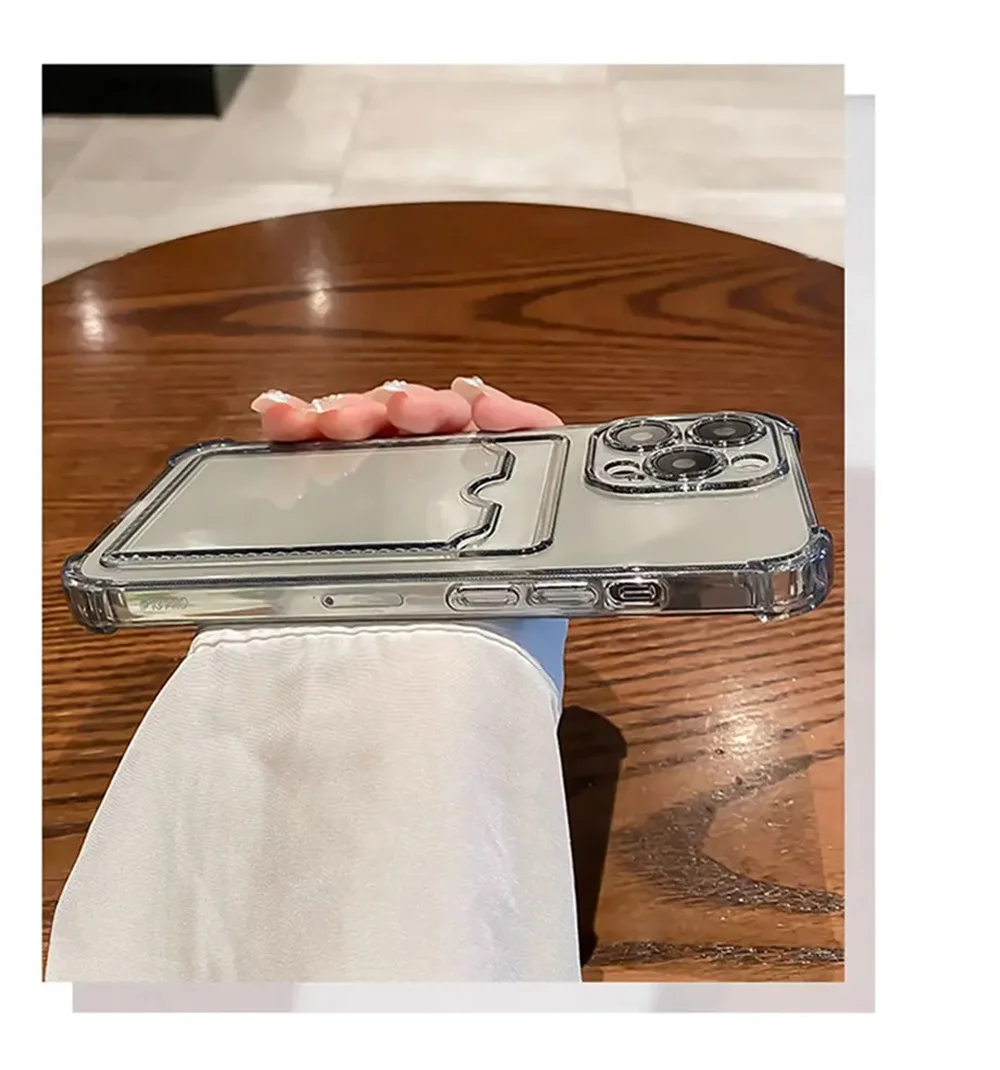 Para iPhone 16 15 14 13 12 11 ProMax Mini X XS 7 8 14 15 16 Plus bolsa transparente con ranura para tarjetas funda para teléfono cubierta trasera transparente a prueba de golpes - imagen 2