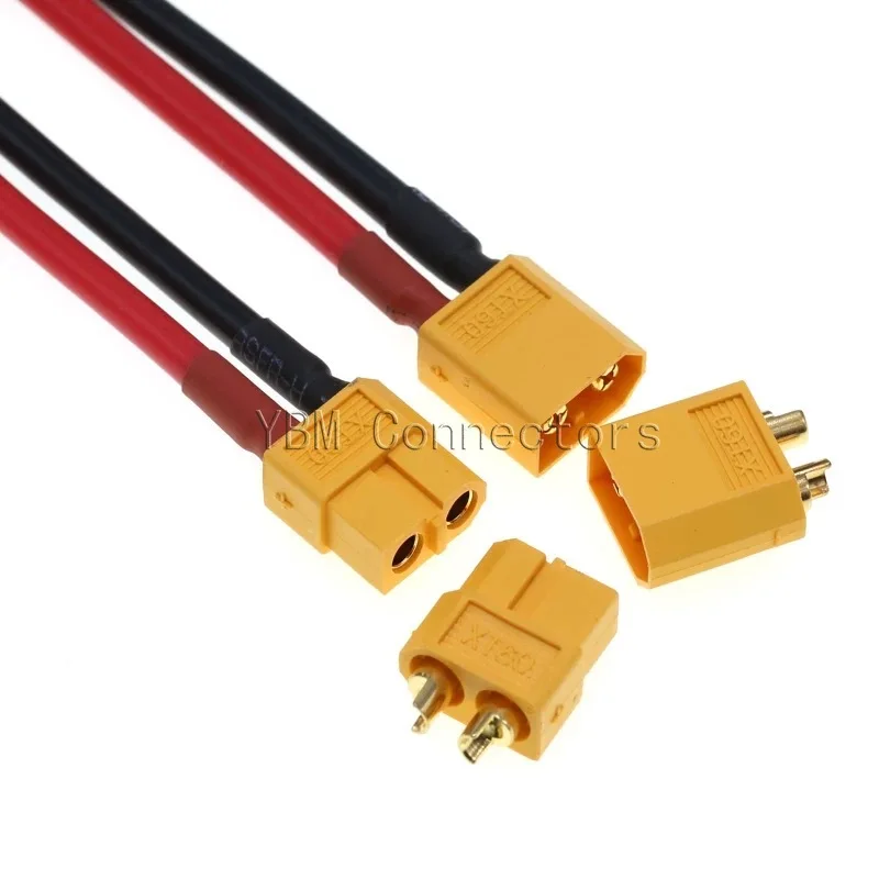 Conector de cargador de batería de litio XT60, modelo de avión, conector macho hembra de alta corriente con cable de silicona de 10/20CM, 12AWG