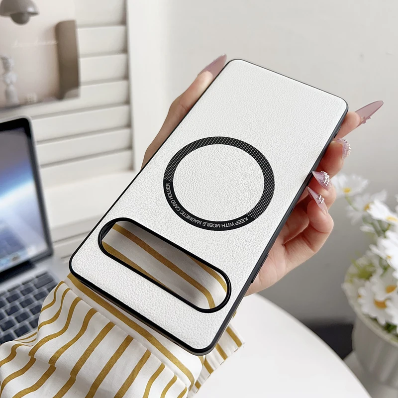 Para Sony Xperia 10 VII funda magnética ELVEV Vintage sensación de piel PU cuero duro PC cubierta de teléfono con succión