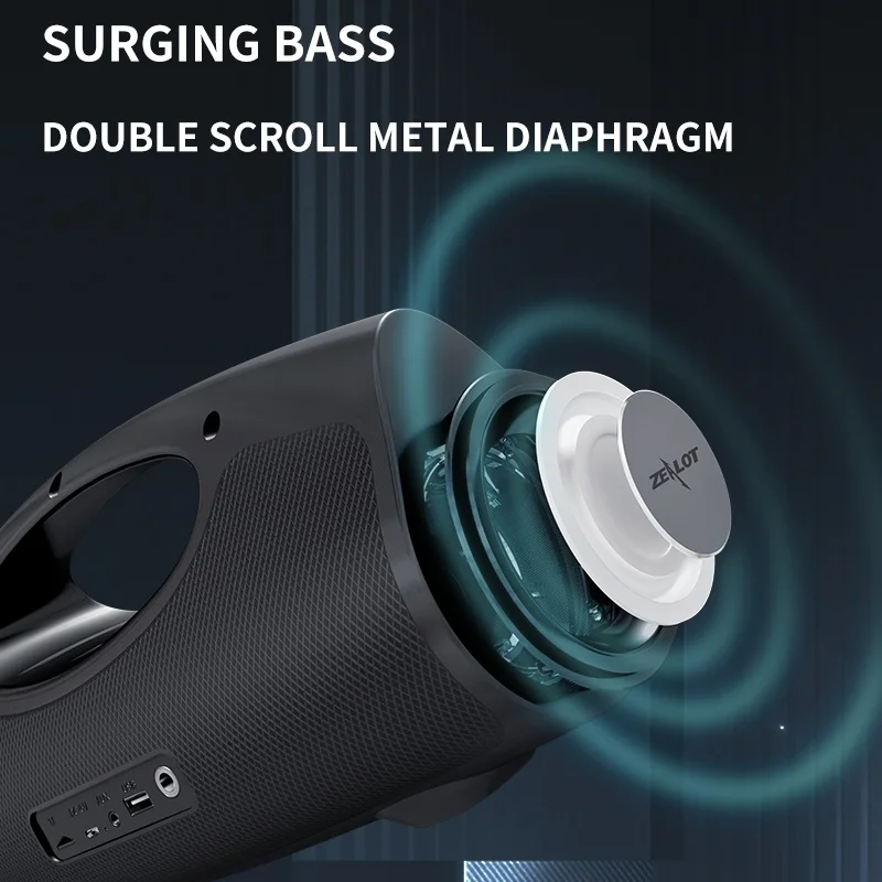 Altavoces inalámbricos ZEALOT P1 de 40 W con micrófono, altavoz subwoofer portátil para exteriores, emparejamiento dual, batería de 7200 mAh. - imagen 4