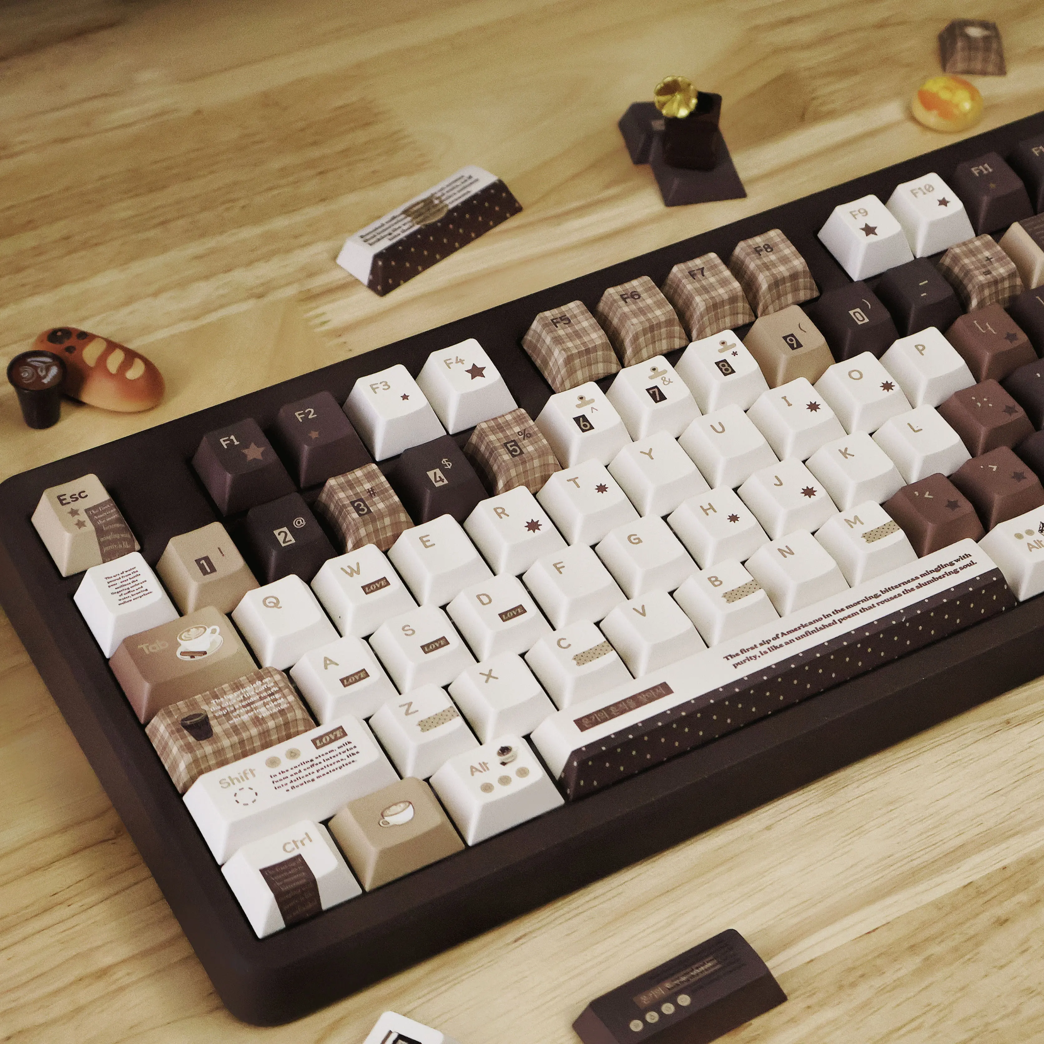 Teclas PBT de sublimación de tinte de cinco lados, 120 teclas, perfil Cherry & MOA, teclado personalizado con temática de café para teclado MX Switch