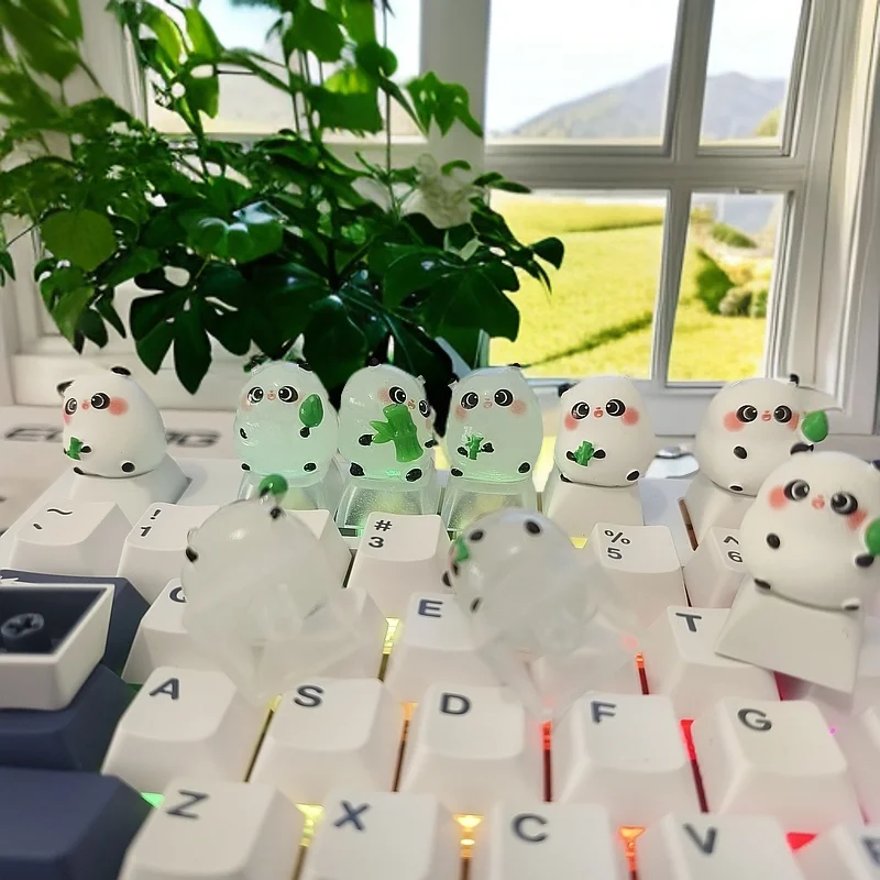 Teclas personalizadas de Panda de China, bonitas teclas de Panda Huahua de teclas artesanales de bambú para tapas de teclado mecánico, regalos de decoración de escritorio - imagen 2
