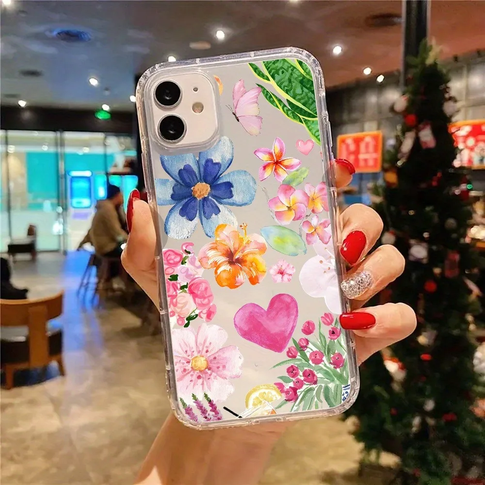 Hermosa funda de teléfono transparente con corazón Floral rosa adecuada para iPhone 17 16 11 12 13 14 15 Pro Max XS X XR 7 8 Plus cubierta transparente - imagen 2