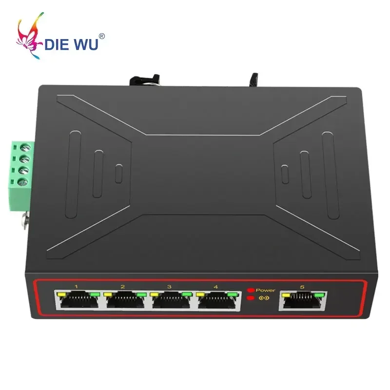 Conmutador Ethernet Industrial de 5 puertos, caja de Metal de 10/100Mbps, refuerzo de señal Rj45, interruptor de red Vlan, adaptador de protección contra rayos