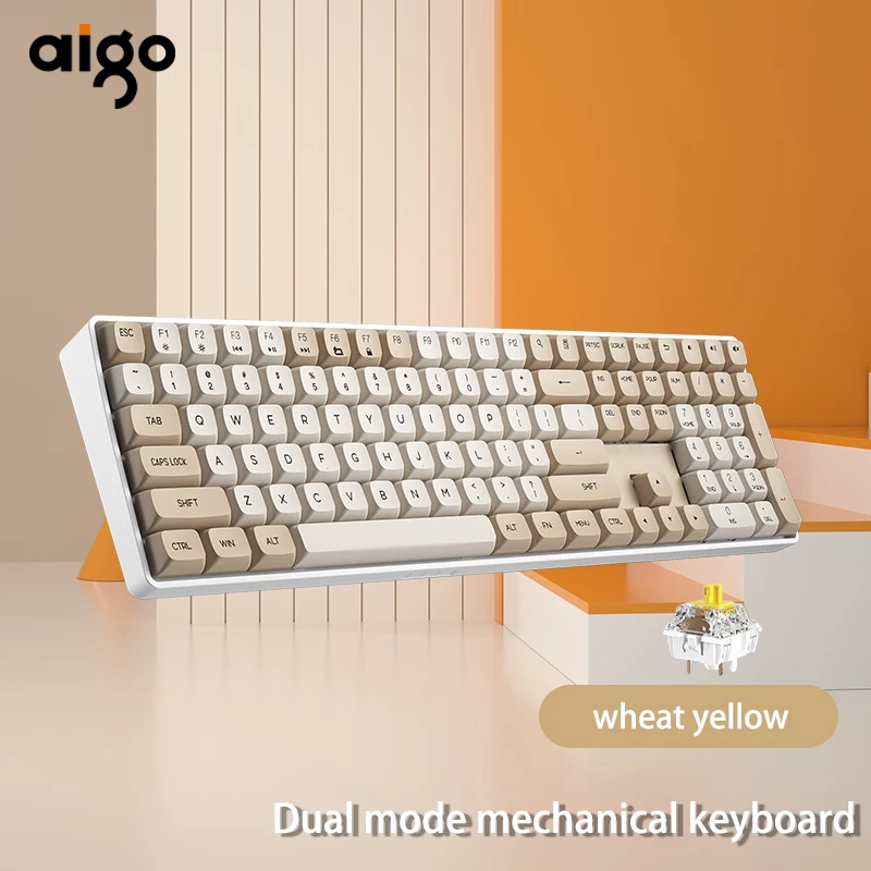 Aigo A108 Teclado mecánico para juegos 2,4G inalámbrico USB tipo c con cable interruptor amarillo 110 teclas teclado de jugador recargable de intercambio en caliente - imagen 3