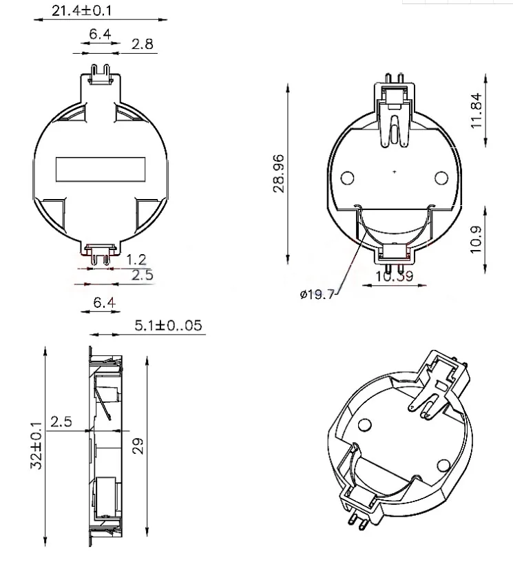 Soporte de batería de botón chapado en oro, parche horizontal respetuoso con el medio ambiente, CR2032, 5 uds./lote, BS-10 - imagen 4