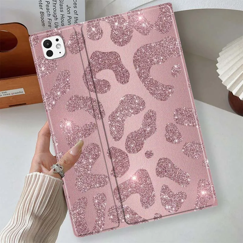 Estampado de leopardo con purpurina artística para iPad Pro Air mini 7 6 5 4 11th 10th 7th 6th 5th 13 12,9 11 10,9 10,5 10,2 pulgadas funda para tableta - imagen 4