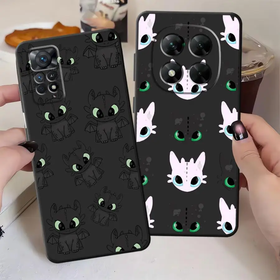 Funda para Xiaomi Redmi Note 9 10 11 12 Pro 12s 9S 13 14 Pro Plus 10S 7 8 11s funda negra suave para teléfono dibujos animados lindo dragón - imagen 3