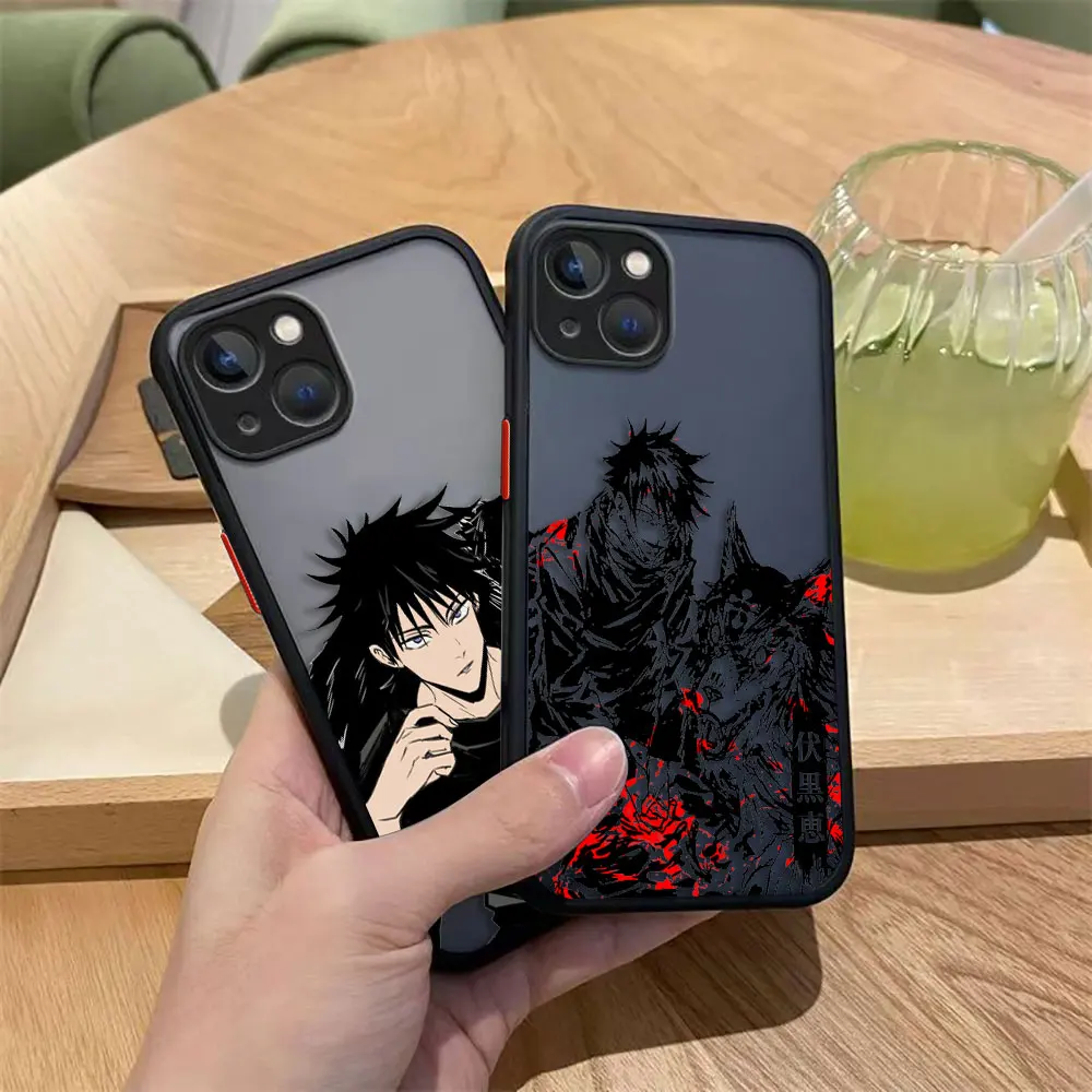 Funda de teléfono mate Jujutsu Kaisen negra de cómics para iPhone Apple 16 16E 15 11 12 13 14 Pro Max Mini SE 8 7 Plus TPU carcasa DIY - imagen 3