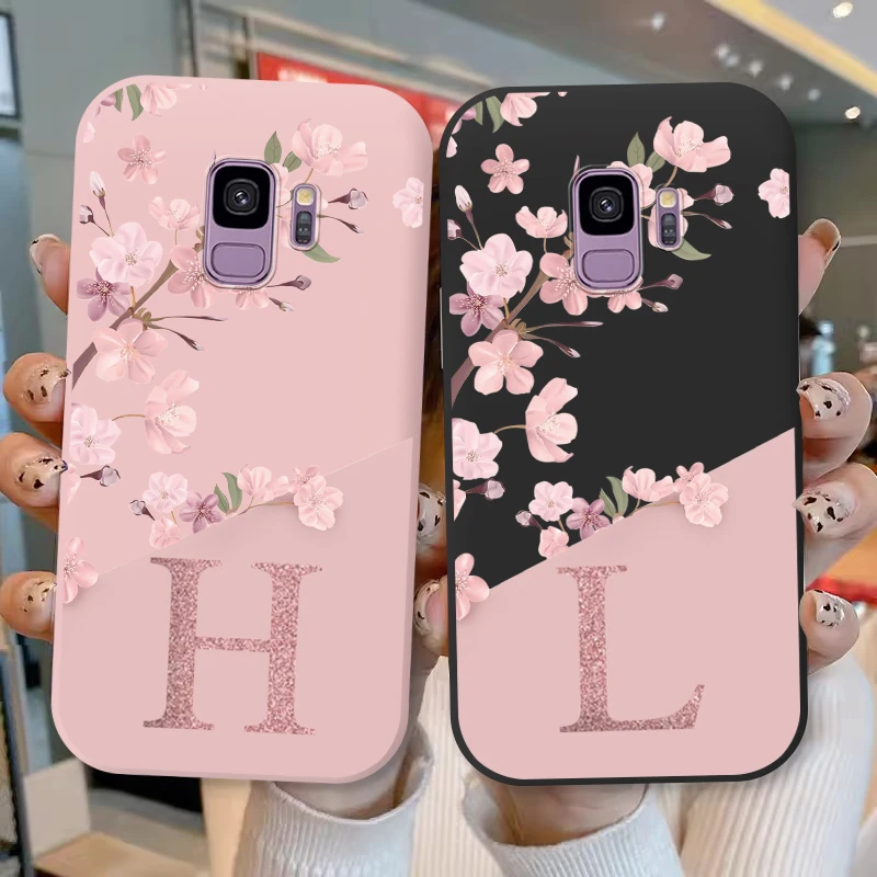 Para Samsung Galaxy S9 S 9 Plus Funda de teléfono letras rosas lindo patrón de flores Funda de silicona suave para Samsung S9Plus S9 + Coque